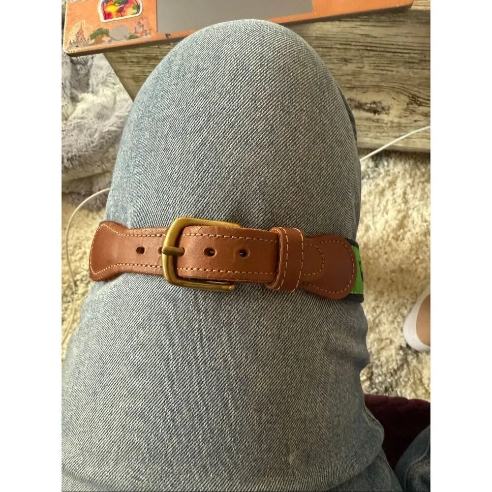 J. Bailey Navy & Green Whale Ribbon Belt sz 20 EUC